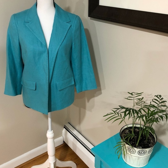 **TALBOTS* Petite Blue Open Linen Blazer Size 10P - Picture 2 of 6